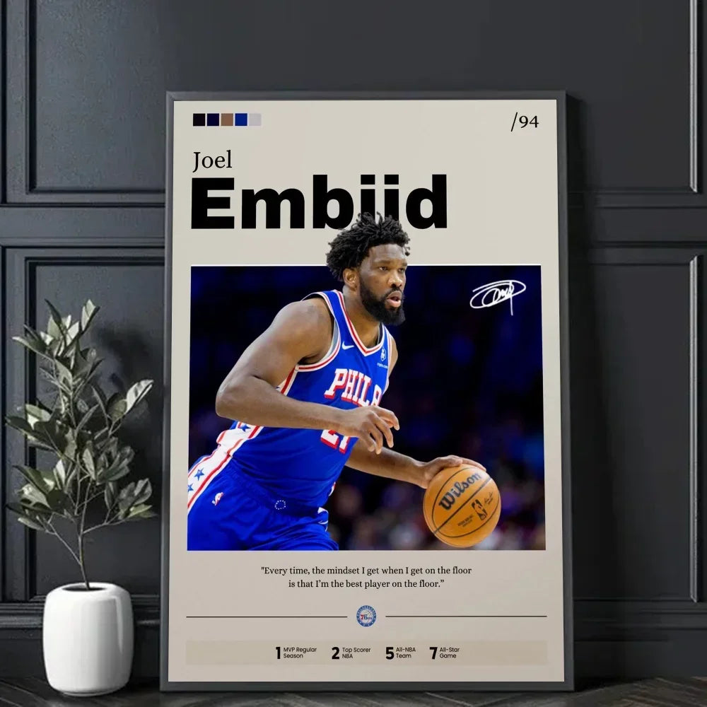 Basketball Star Embiid, James, Doncic, Ball, Lillard NBA Poster Decorative for Aesthetic Room Decor Unframed